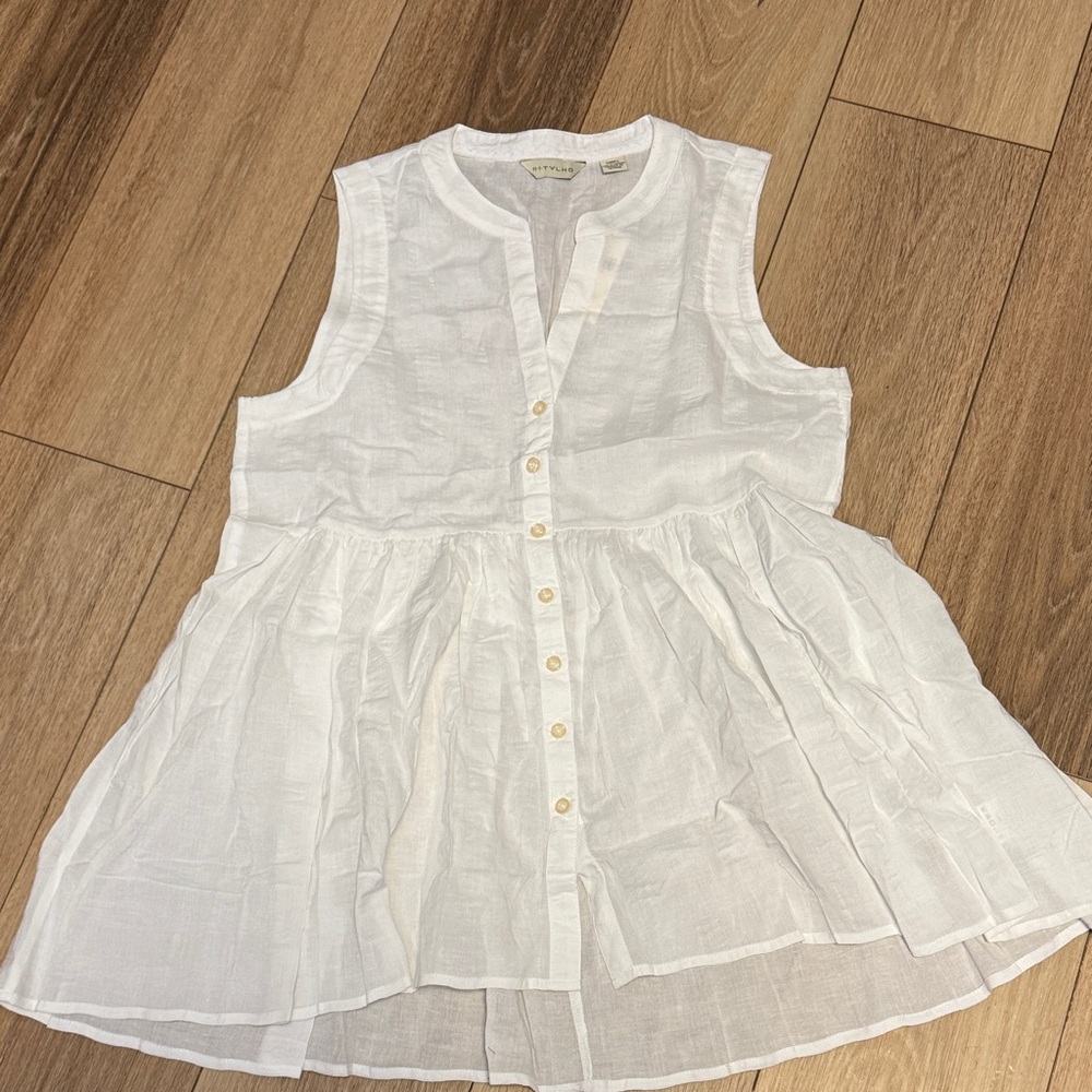 Anthropologie NWT S Sleeveless White HIGH LOW PEPLUM TUNIC